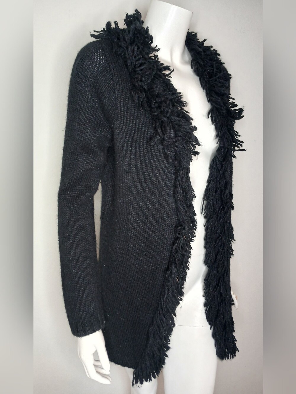 By Next Era Black Fringe Open-Front Cardigan